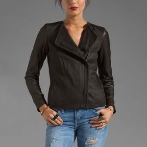 Vince genuine lamb leather sleeve jacket black coat asymmetric zip moto 12